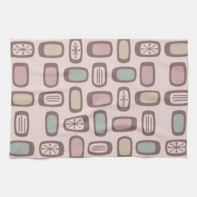 Midcentury MCM Rounded Rectangles Pink Pastel Kitchen Towel (Horizontal)