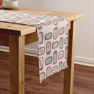 Midcentury MCM Rounded Rectangles Pink Pastel Short Table Runner