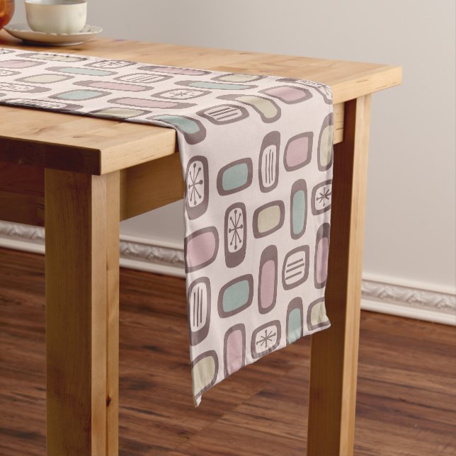 Midcentury MCM Rounded Rectangles Pink Pastel Short Table Runner (In Situ)