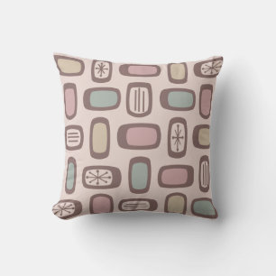 Midcentury MCM Rounded Rectangles Pink Pastel Throw Pillow