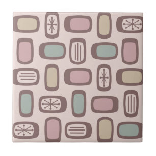 Midcentury MCM Rounded Rectangles Pink Pastel Tile