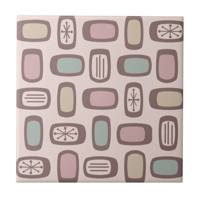 Midcentury MCM Rounded Rectangles Pink Pastel Tile (Front)