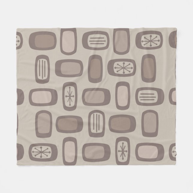 Midcentury MCM Rounded Rectangles Taupe Fleece Blanket (Front (Horizontal))