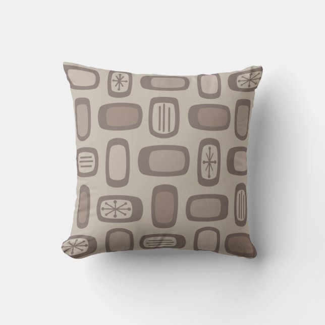 Midcentury MCM Rounded Rectangles Taupe Throw Pillow (Front)