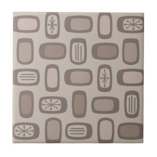 Midcentury MCM Rounded Rectangles Taupe Tile
