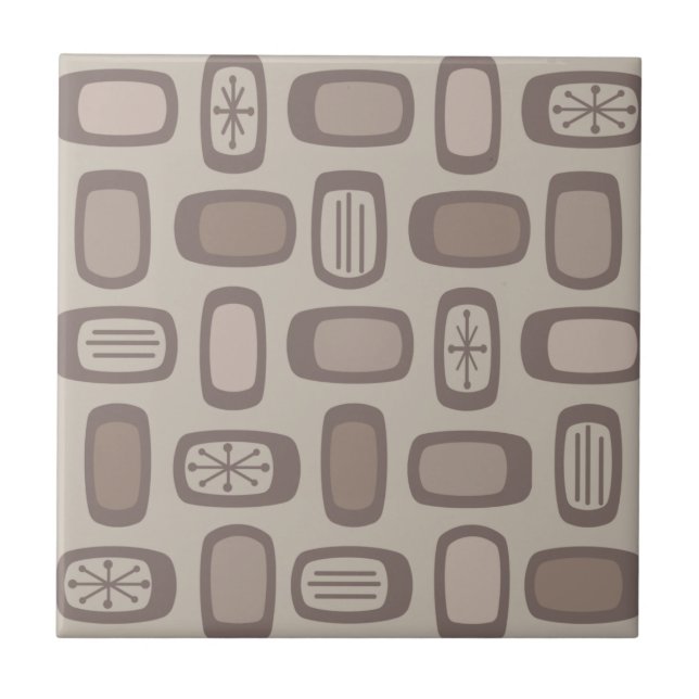 Midcentury MCM Rounded Rectangles Taupe Tile (Front)