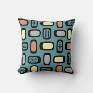 Midcentury MCM Rounded Rectangles Turquoise Colorf Throw Pillow