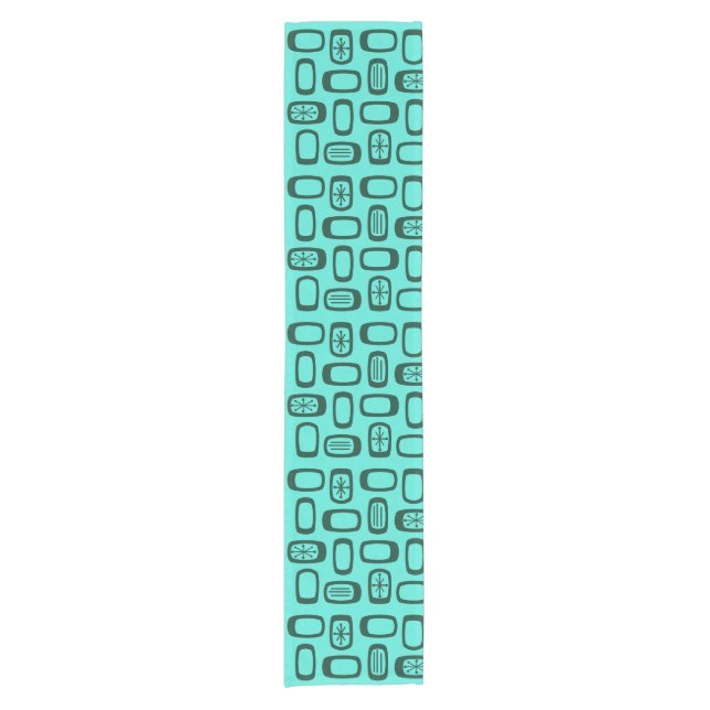 Midcentury MCM Rounded Rectangles Turquoise Short Table Runner (Front)
