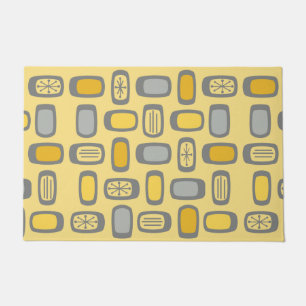 Midcentury MCM Rounded Rectangles Yellow Grey Doormat