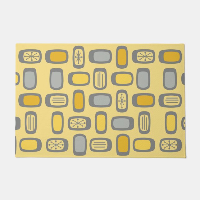 Midcentury MCM Rounded Rectangles Yellow Grey Doormat (Front)
