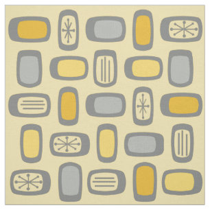 Midcentury MCM Rounded Rectangles Yellow Grey Fabric