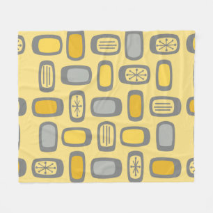 Midcentury MCM Rounded Rectangles Yellow Grey Fleece Blanket