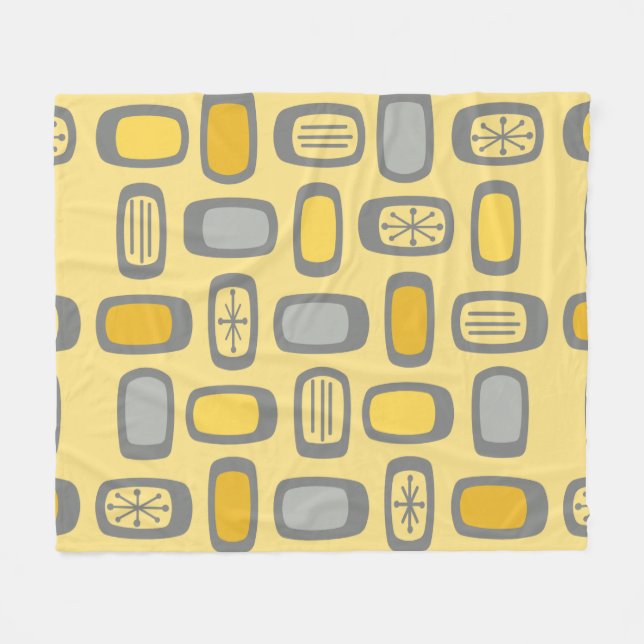 Midcentury MCM Rounded Rectangles Yellow Grey Fleece Blanket (Front (Horizontal))
