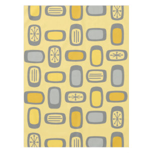 Midcentury MCM Rounded Rectangles Yellow Grey Tablecloth