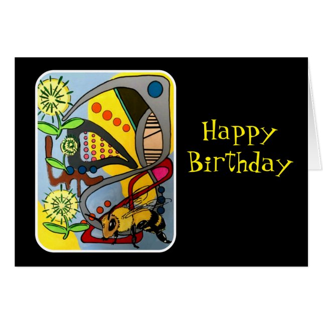 'MidCentury Mod Abstract Garden Bee' painting on a (Front Horizontal)