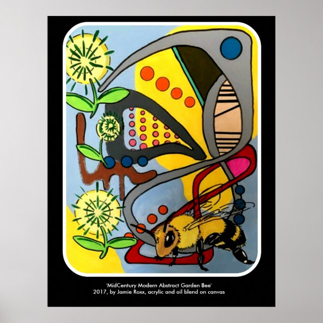 'MidCentury Mod Abstract Garden Bee' painting on a Poster (Front)