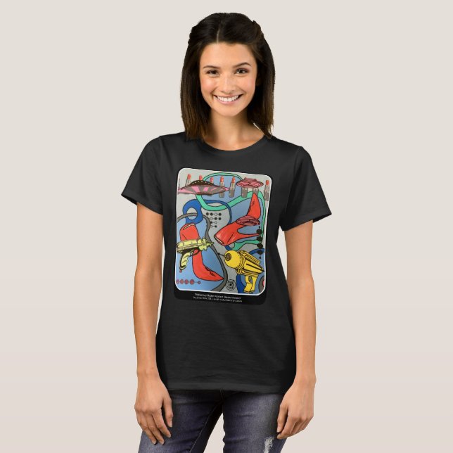 'MidCentury Mod Glamour Invasion' painting on a T-Shirt (Front Full)