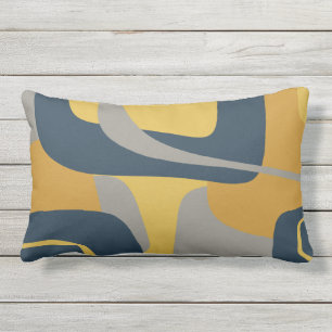 Midcentury Modern Abstract 2 Mustard Navy Gray Lumbar Pillow