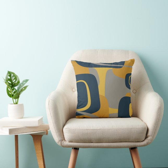 Midcentury Modern Abstract 2 Mustard Navy Grey Throw Pillow (Chair)
