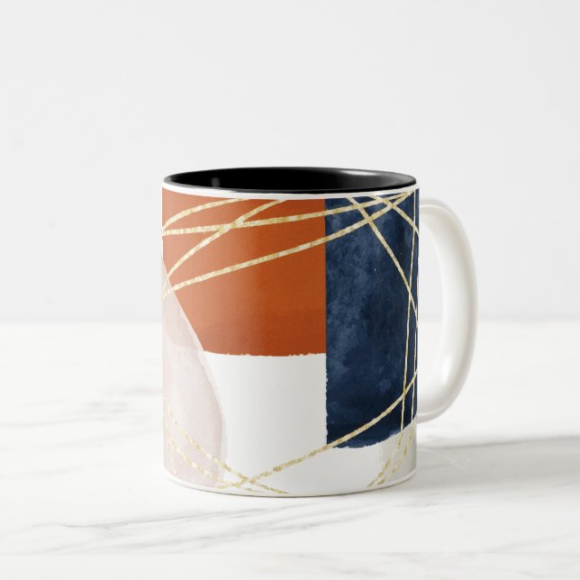 Midcentury Modern Abstract Geometric Two-Tone Coffee Mug (Front Right)