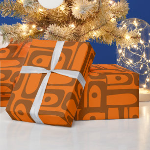 Midcentury Modern Abstract Piquet 70s Orange Brown Wrapping Paper