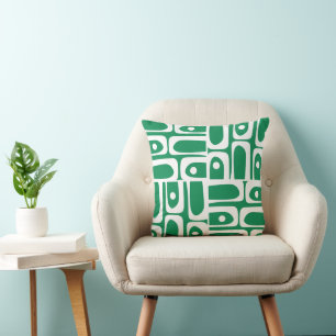 Midcentury Modern Abstract Piquet Kelly Green Throw Pillow