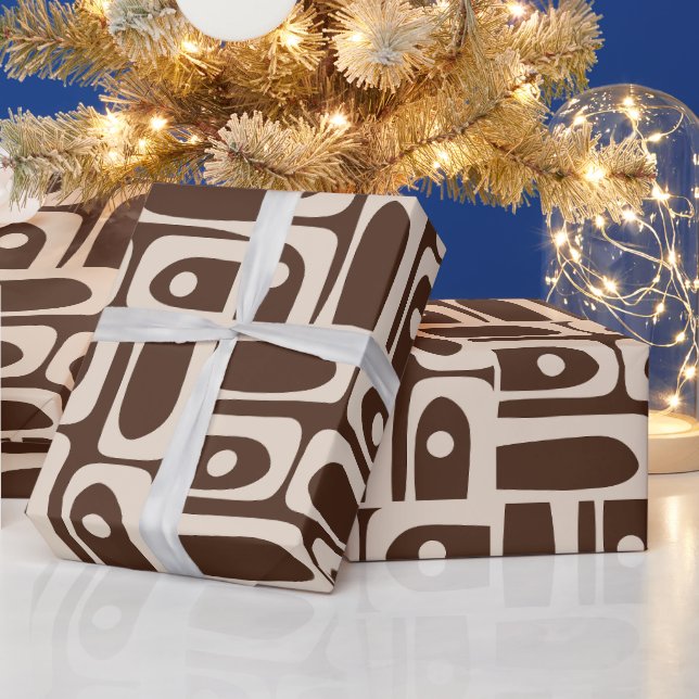 Midcentury Modern Abstract Piquet Retro Brown Wrapping Paper (Holidays)