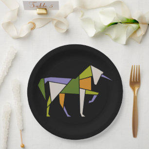 Midcentury Modern Abstract Unicorn Tangram Animal Paper Plate