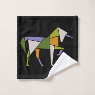 Midcentury Modern Abstract Unicorn Tangram Animal Wash Cloth