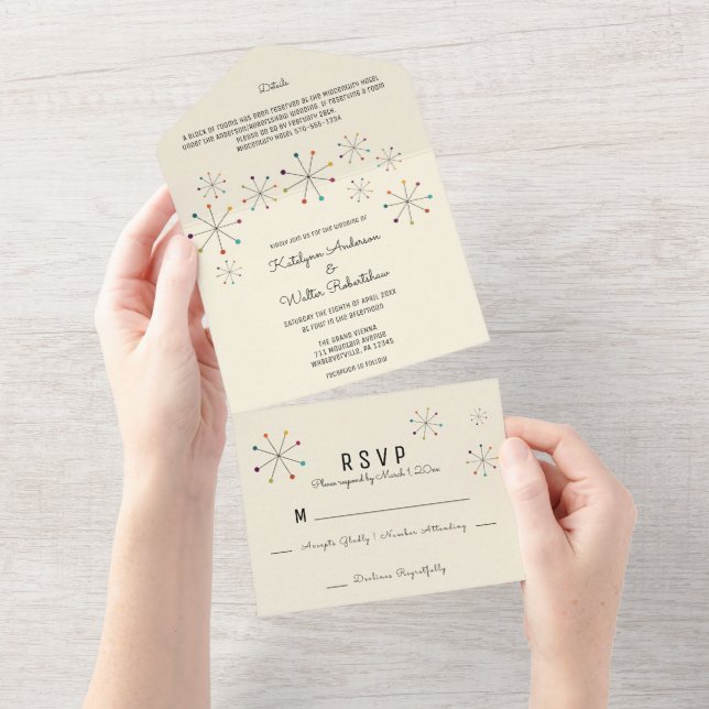 Midcentury Modern Atomic Age Retro Style Wedding All In One Invitation (Tearaway)