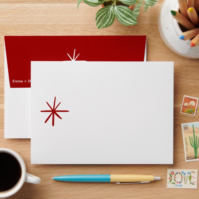 Midcentury Modern Atomic Christmas Snowflake Star Envelope (Desk)