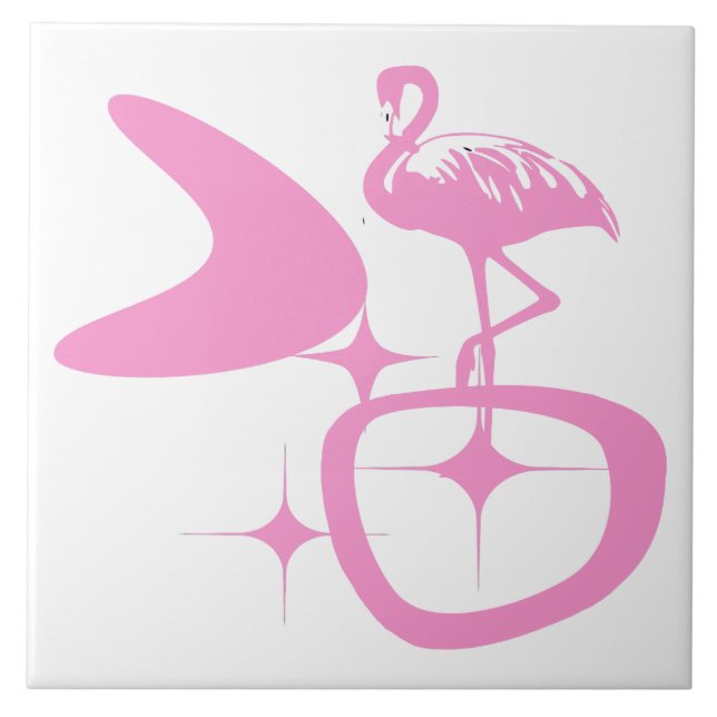Midcentury Modern Atomic Retro Shape Pink Flamingo Tile (Front)