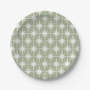 Midcentury Modern Atomic Starburst Pattern Sage Paper Plate