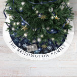 Midcentury Modern Blue Snowflake Personalized Brushed Polyester Tree Skirt<br><div class="desc">Mid-century Modern Blue Snowflake Personalized Tree Skirt. Capture the magic of winter with our elegant vintage-inspired snowflake Christmas tree skirt. Delicate snowflakes dance across a serene blue backdrop, creating a sense of calm and wonder. Add your name or favourite quote. If you need assistance with the design or matching products,...</div>