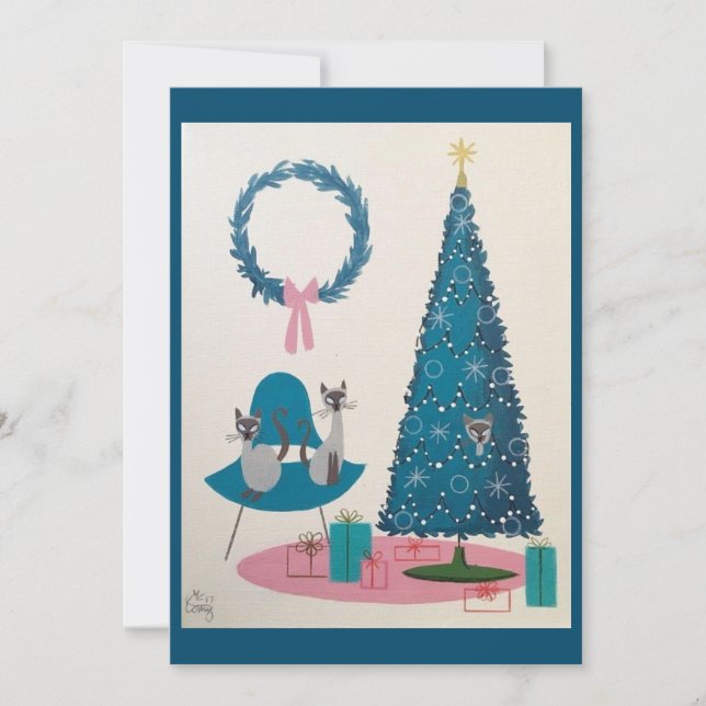 Midcentury Modern Christmas Cats Invitation (Front)