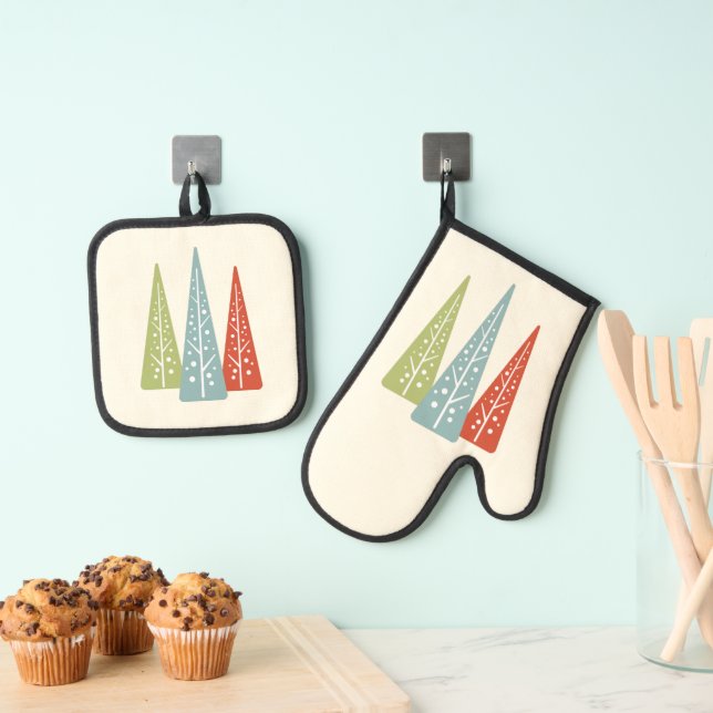 Midcentury Modern Christmas Trees Oven Mitt & Pot Holder Set (Insitu(Hanging))