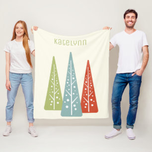 Midcentury Modern Christmas Trees Personalized Fleece Blanket