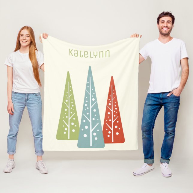 Midcentury Modern Christmas Trees Personalized Fleece Blanket (In Situ)