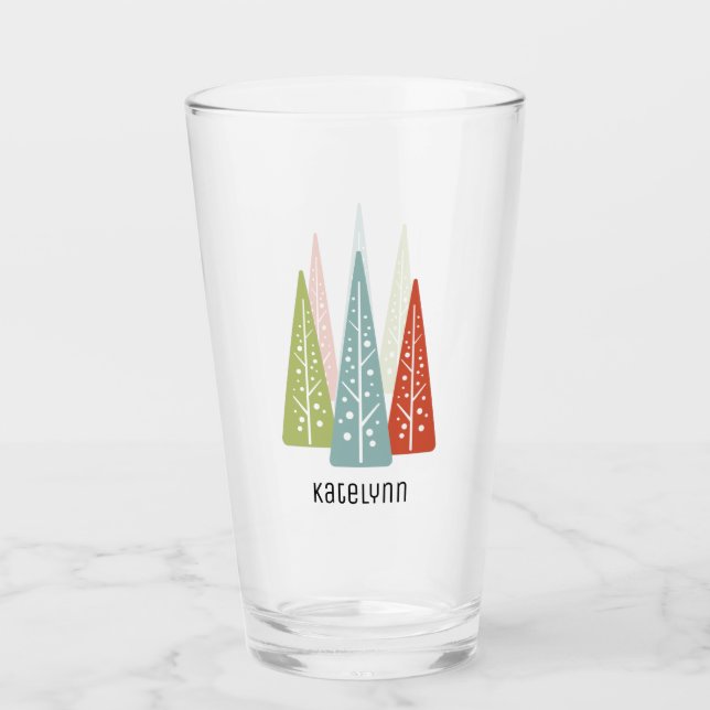 Midcentury Modern Christmas Trees Personalized Glass (Front)
