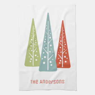 Midcentury Modern Christmas Trees Personalized Kitchen Towel