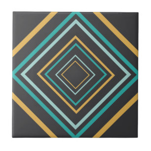 Midcentury Modern Diamonds Turquoise and Gold Tile