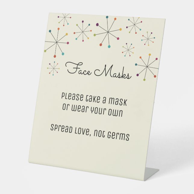 Midcentury Modern Face Masks Station Wedding Pedestal Sign (Front)