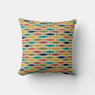 Midcentury Modern Fish Pattern Throw Pillow