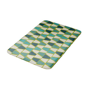 Midcentury Modern Green Turquoise Geometric Print Bath Mat