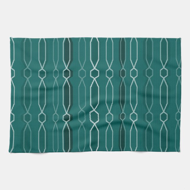 Midcentury Modern Hexagon Columns Teal Kitchen Towel (Horizontal)