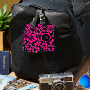 midcentury modern hibiscus tropical floral pattern luggage tag