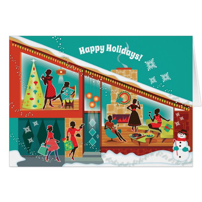 MidCentury Modern House - Gay women Holiday Card (Devant horizontal)