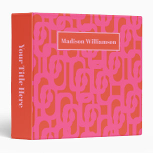 Midcentury Modern Loops Pattern Hot Pink Orange Binder