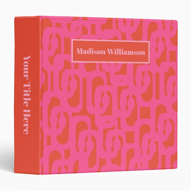 Midcentury Modern Loops Pattern Hot Pink Orange Binder (Front/Spine)