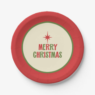 Midcentury Modern Merry Christmas Retro 50s Cute Paper Plate